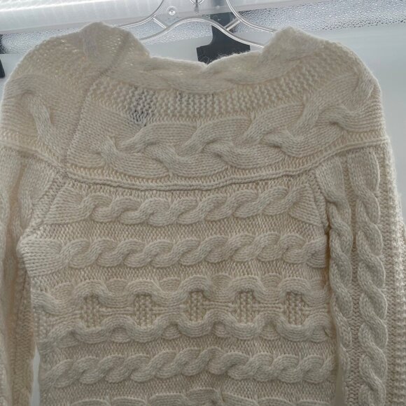 Moda International Women's Cable Knit Sweater Long Sleeve Cream Size Small - Picture 6 of 8